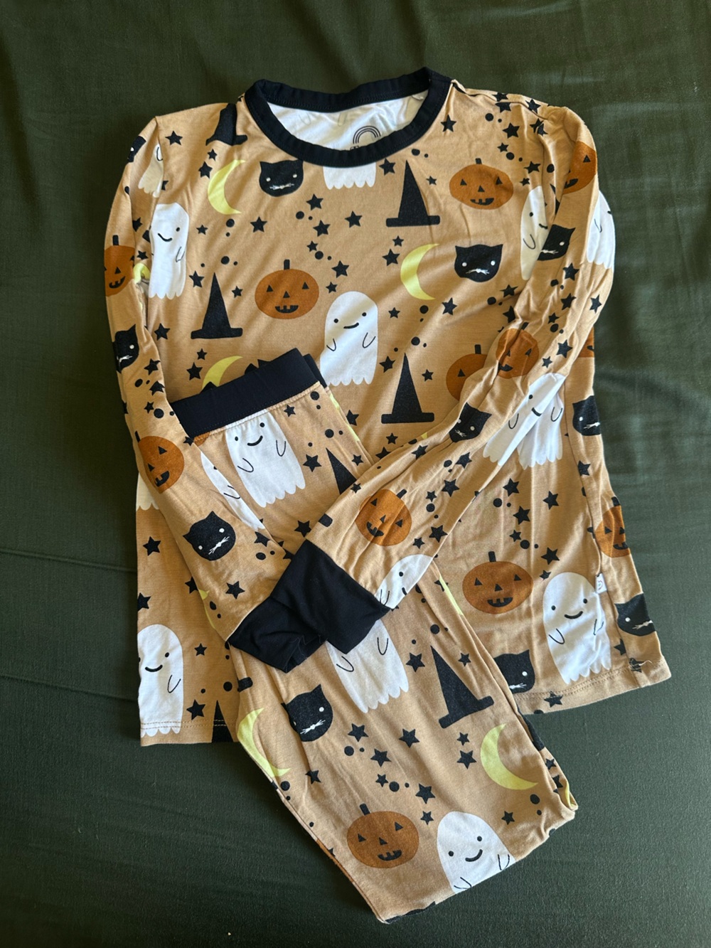 Emerson & Friends Bamboo Kids Halloween Ghost & Pumpkin Pajama Set - Tan
